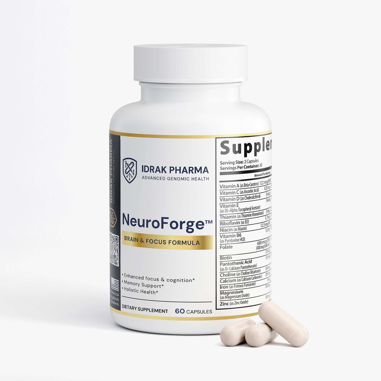 NeuroForge premium nootropic supplement packaging by Idrak Pharma