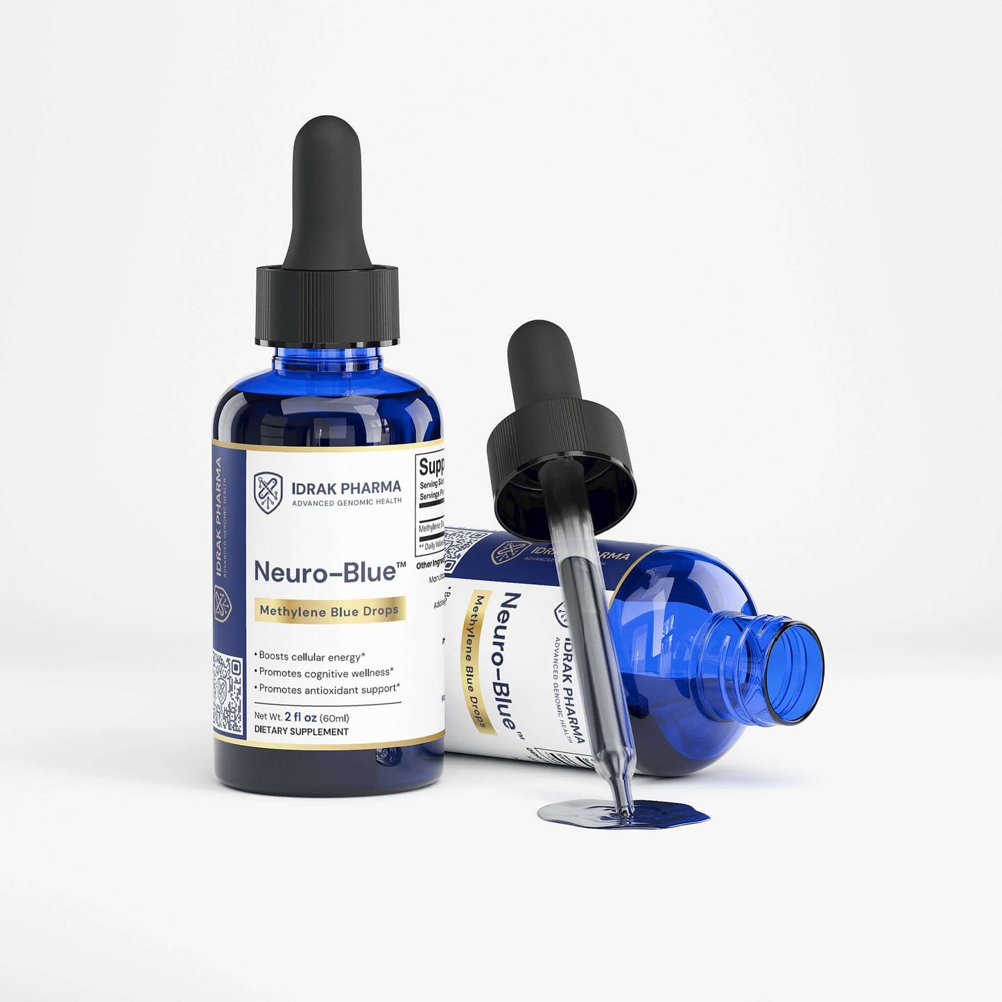 Neuro-Blue premium methylene blue supplement packaging by Idrak Pharma