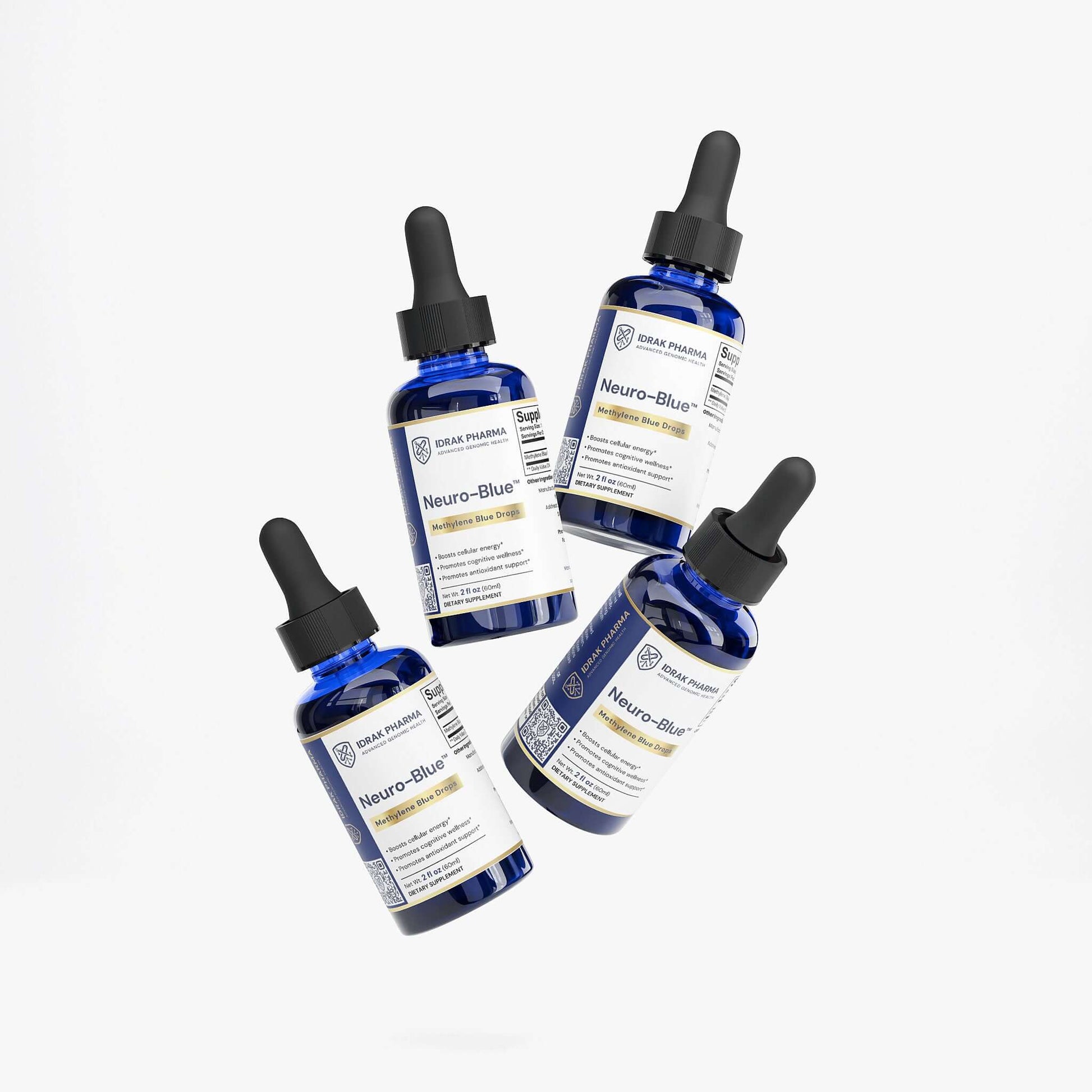 Neuro-Blue supplement facts showing methylene blue concentration and dosage information