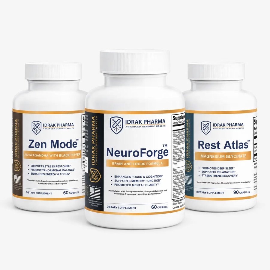 Executive Performance Supplement System with NeuroForge™, Zen Mode™, and Rest Atlas™ by Idrak Pharma