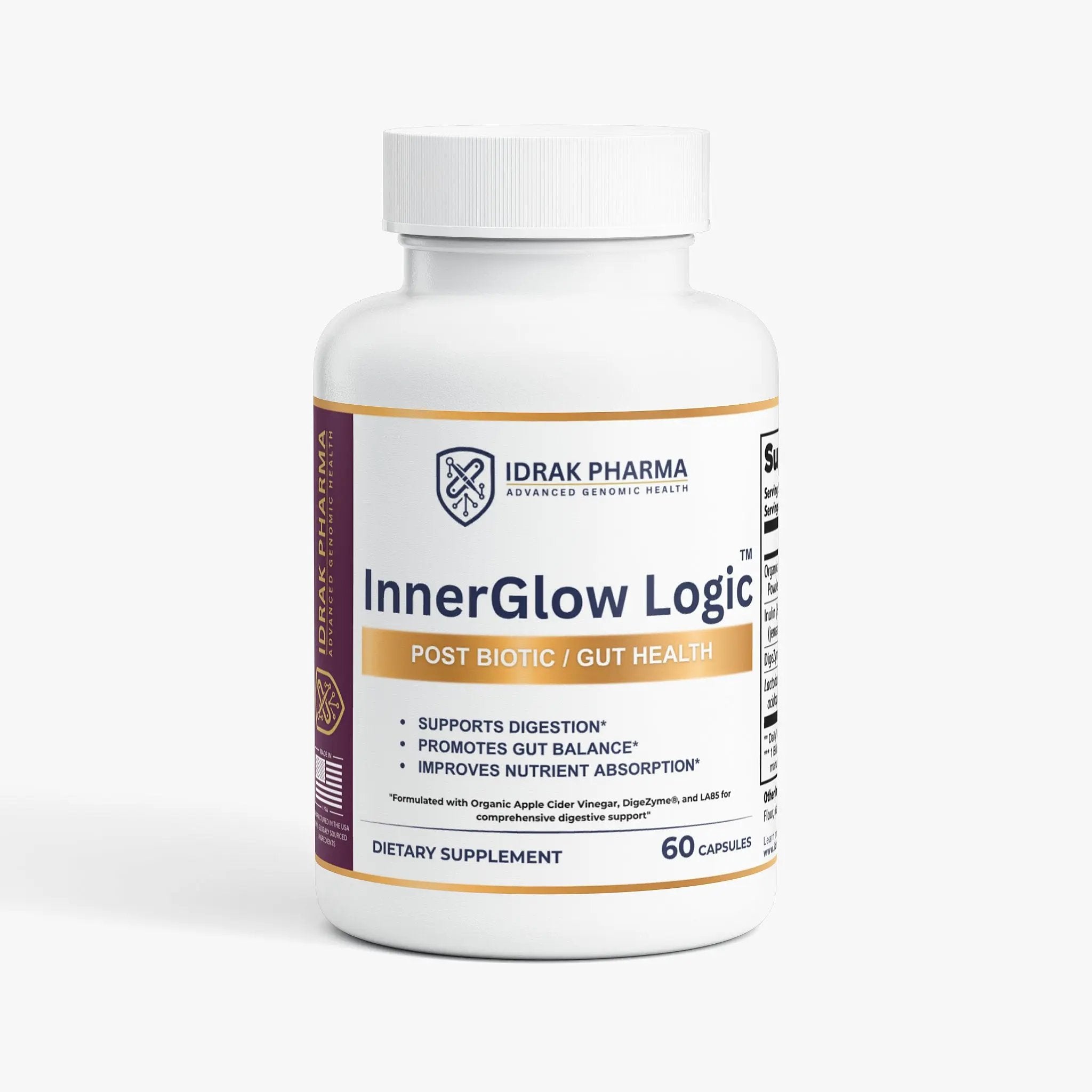InnerGlow Logic Gut Health Probiotic Capsules supplement bottle front label