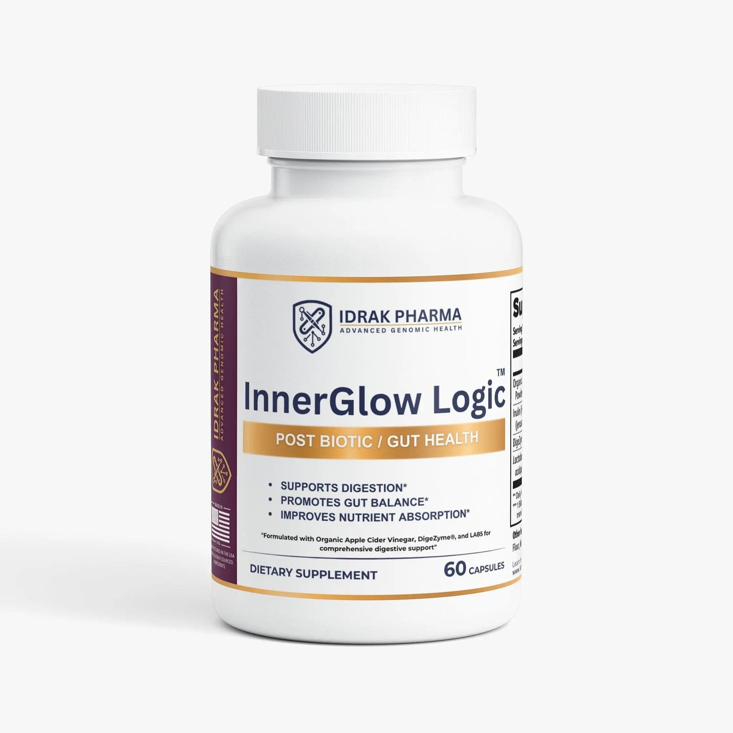 InnerGlow Logic Gut Health Probiotic Capsules supplement bottle front label