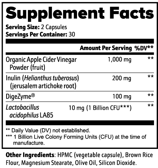 InnerGlow Logic Gut Health Probiotic Capsules supplement facts label