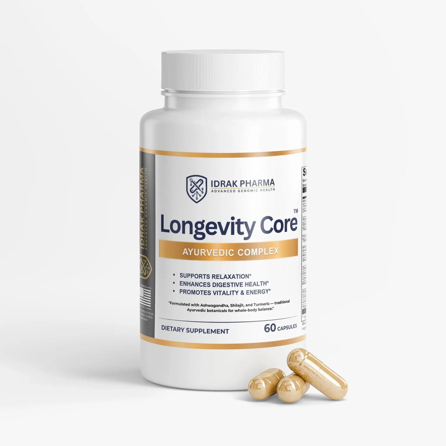 Longevity Core Ayurvedic Wellness Capsules bottle
