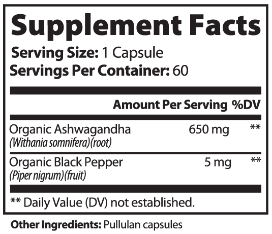 Zen Mode Ashwagandha Capsules supplement facts label